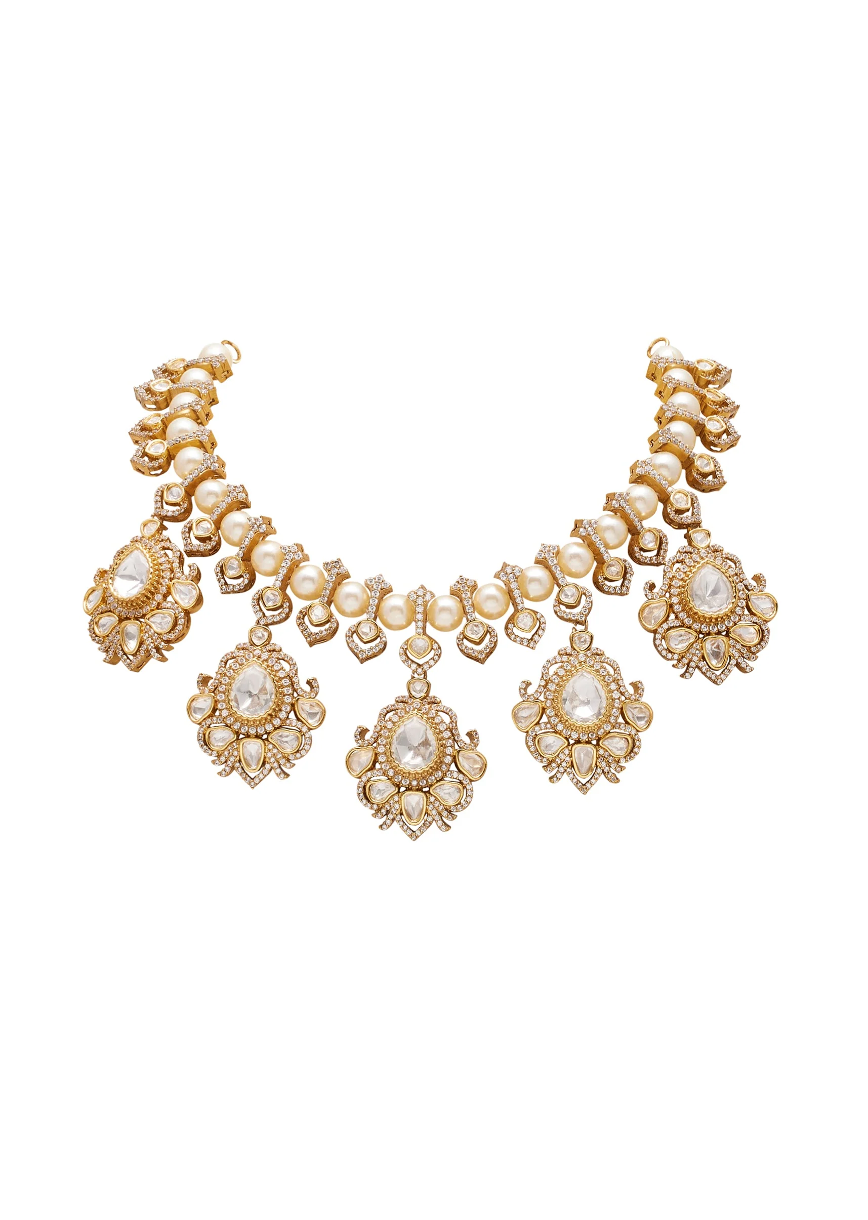 White And Gold Crescent Moon Tiered Pendant Necklace Set