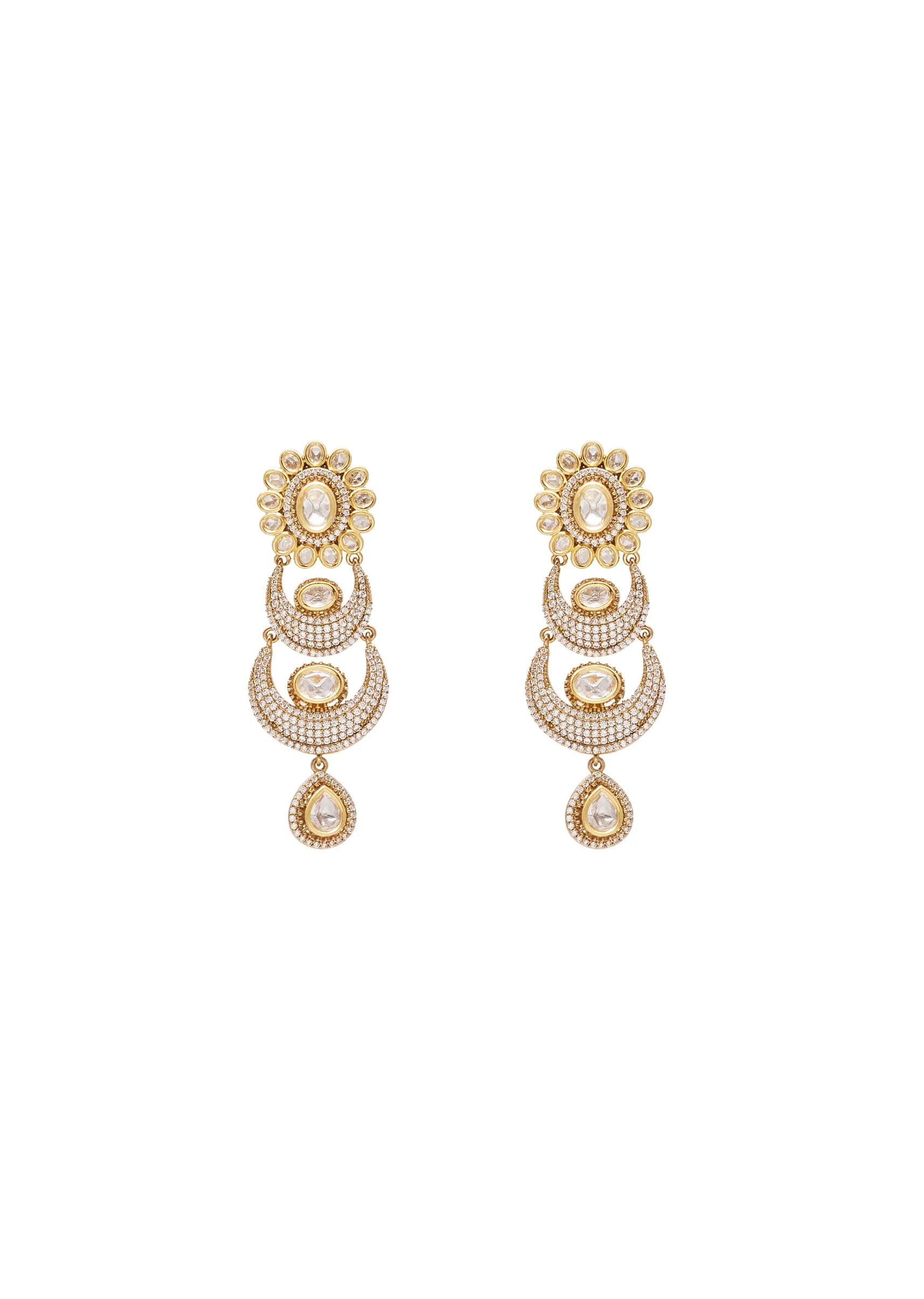 White And Gold Crescent Moon Tiered Pendant Necklace Set