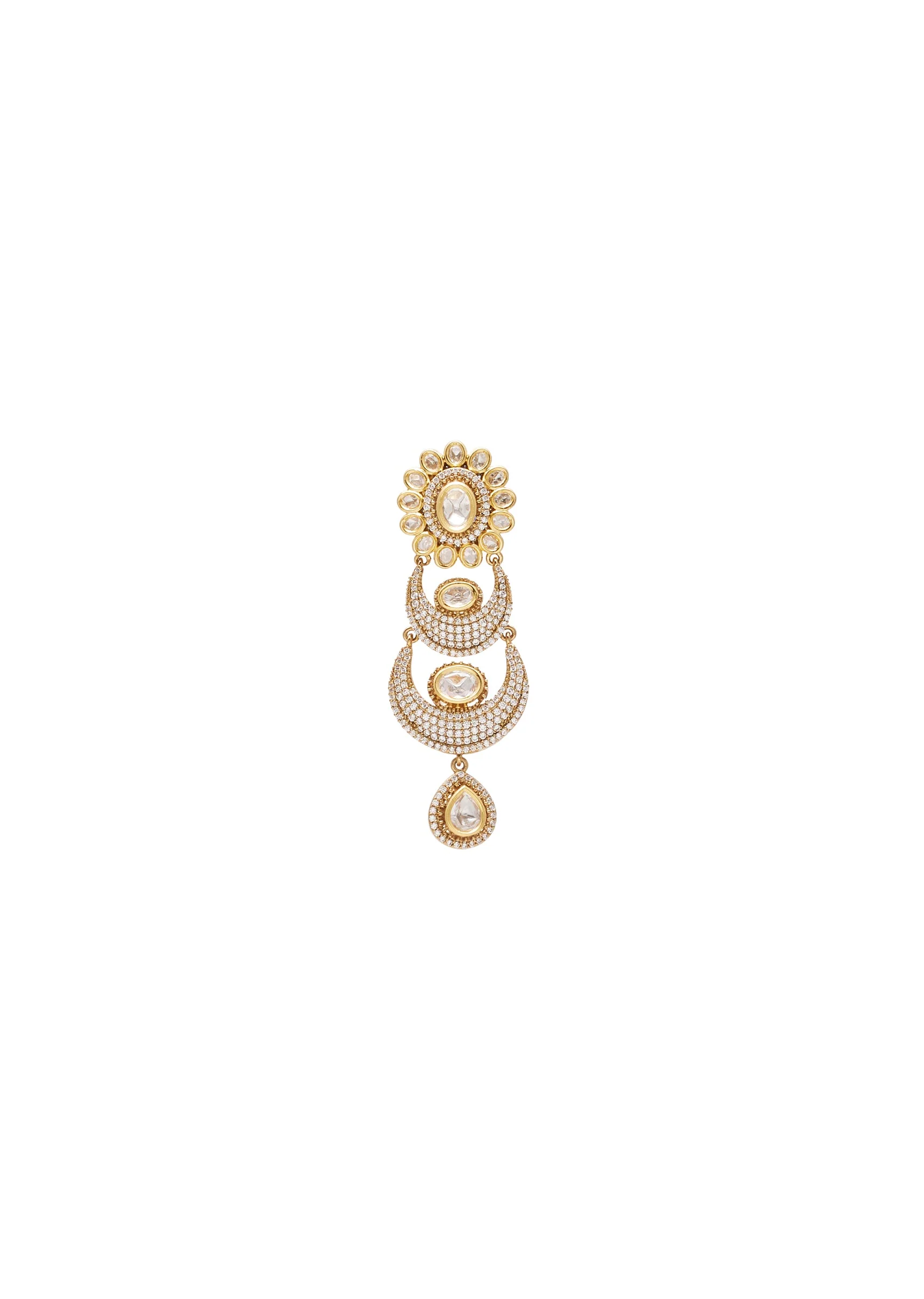White And Gold Crescent Moon Tiered Pendant Necklace Set