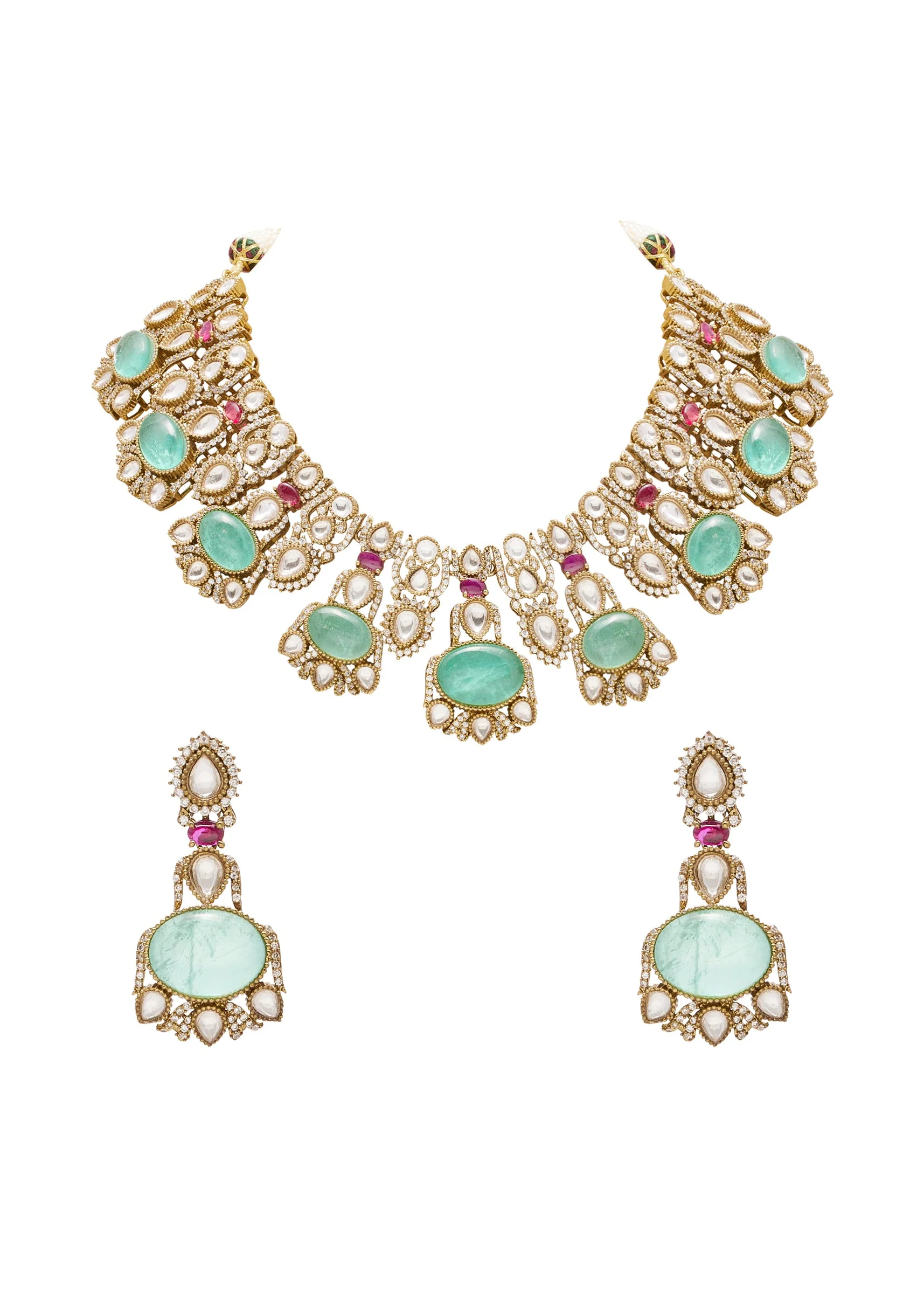 Green And Red Stone Embellished Necklace Set