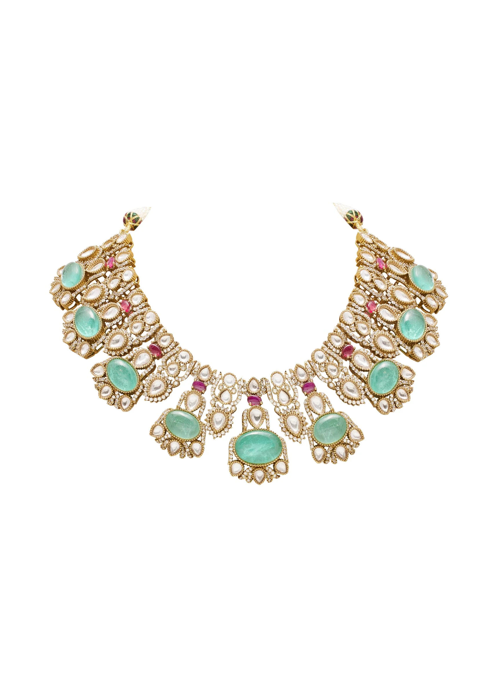 Green And Red Stone Embellished Necklace Set