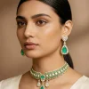 Green And Gold Teardrop Stone Pendant Necklace Set