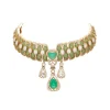 Green And Gold Teardrop Stone Pendant Necklace Set