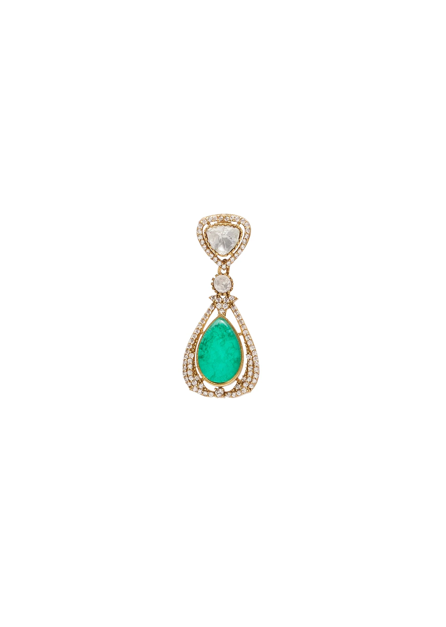 Green And Gold Teardrop Stone Pendant Necklace Set