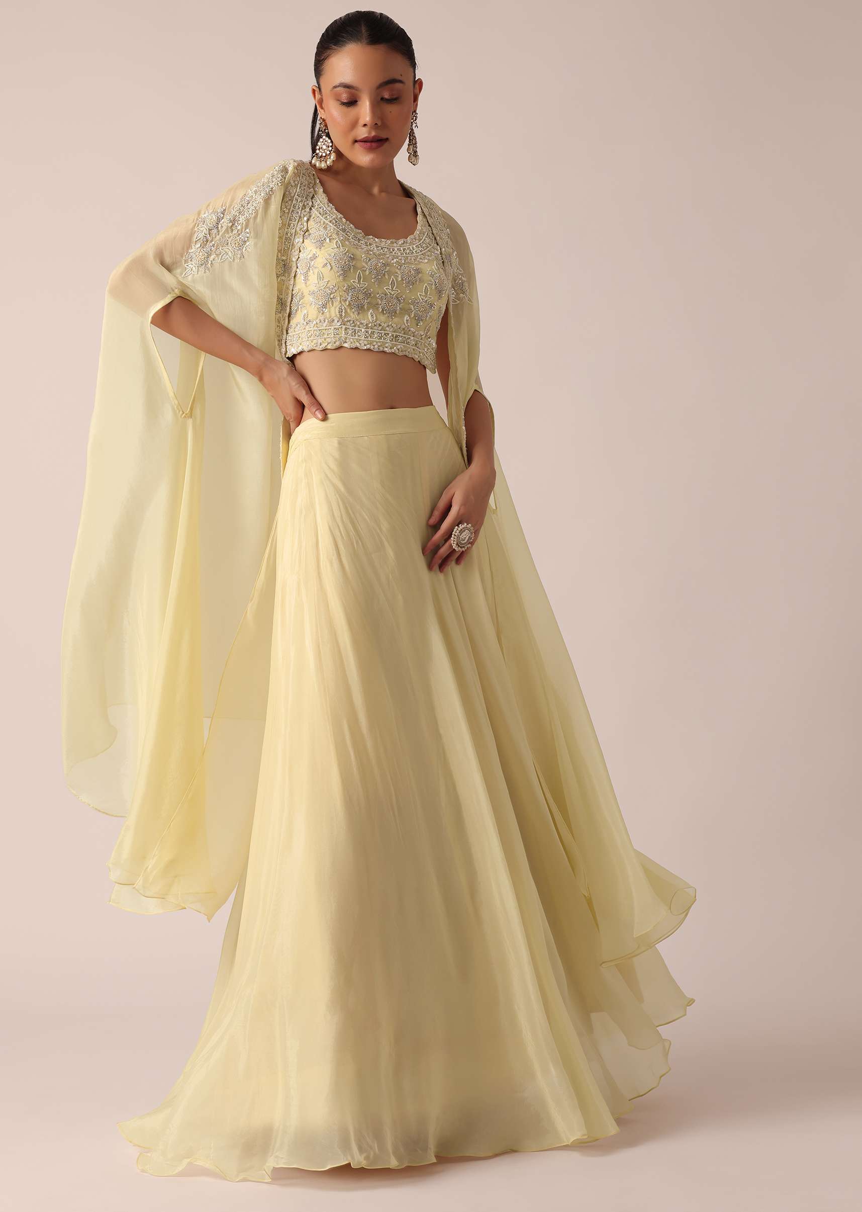 10691-white-organza-jacket-and-lehenga-set-with-sequin-work-1.jpg White Organza Jacket And Lehenga Set With Sequin Work