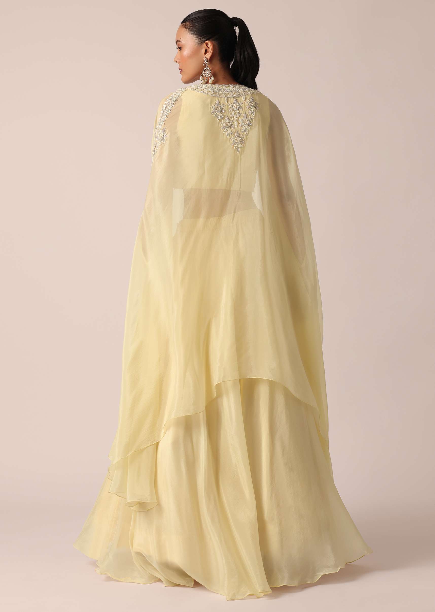 White Organza Jacket And Lehenga Set With Sequin Work