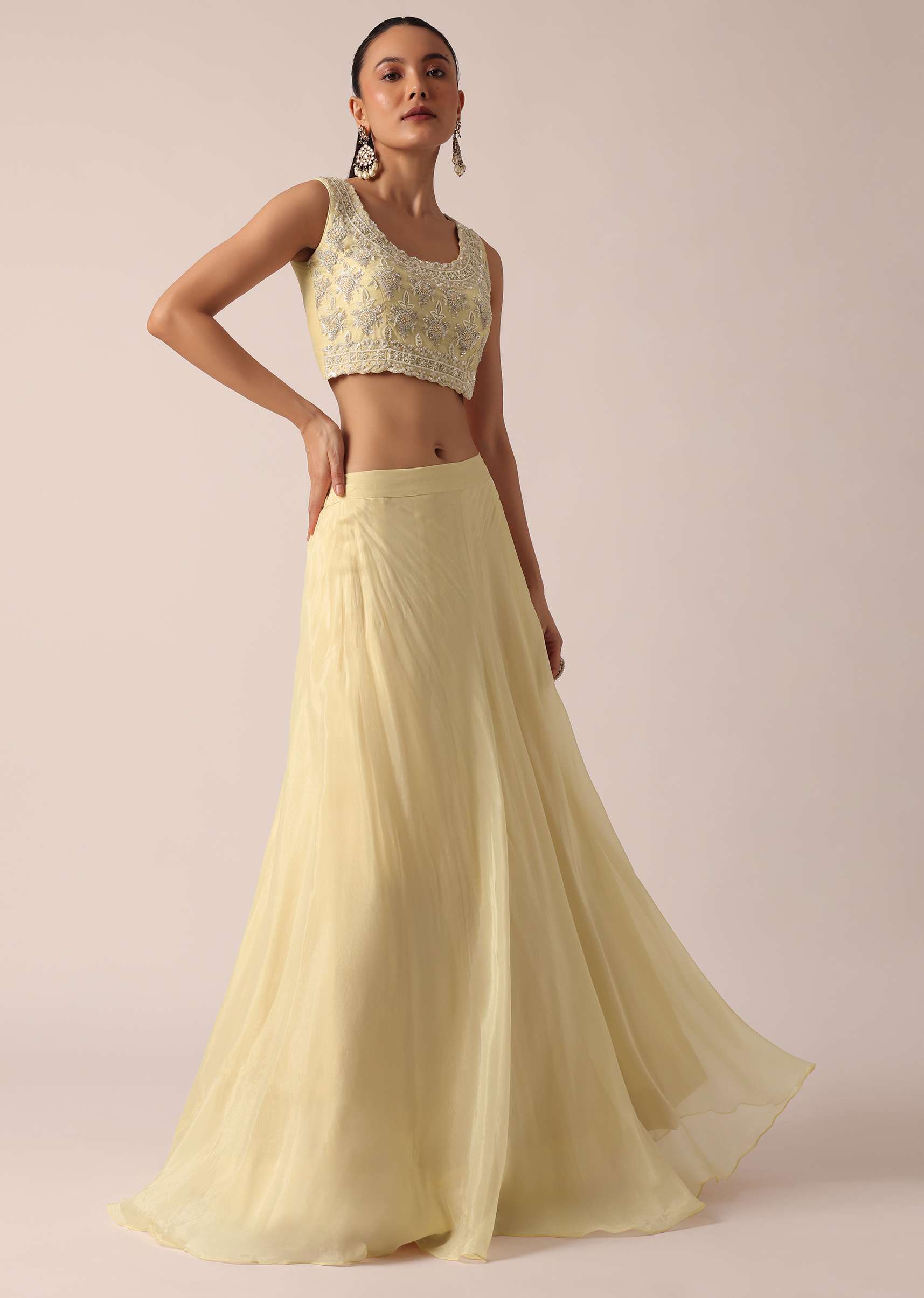 White Organza Jacket And Lehenga Set With Sequin Work