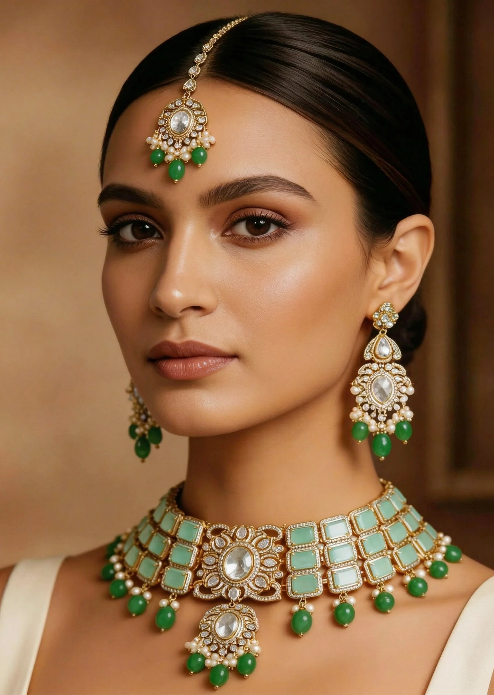1070-green-and-gold-floral-pendant-necklace-set-with-maangtikka-1.webp Green And Gold Floral Pendant Necklace Set With Maangtikka