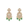 Green And Gold Floral Pendant Necklace Set With Maangtikka