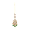 Green And Gold Floral Pendant Necklace Set With Maangtikka