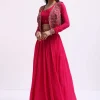 Dark Pink Embroidered Silk Lehenga Choli Set