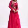 Dark Pink Embroidered Silk Lehenga Choli Set