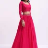 Dark Pink Embroidered Silk Lehenga Choli Set