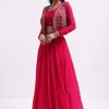 Dark Pink Embroidered Silk Lehenga Choli Set