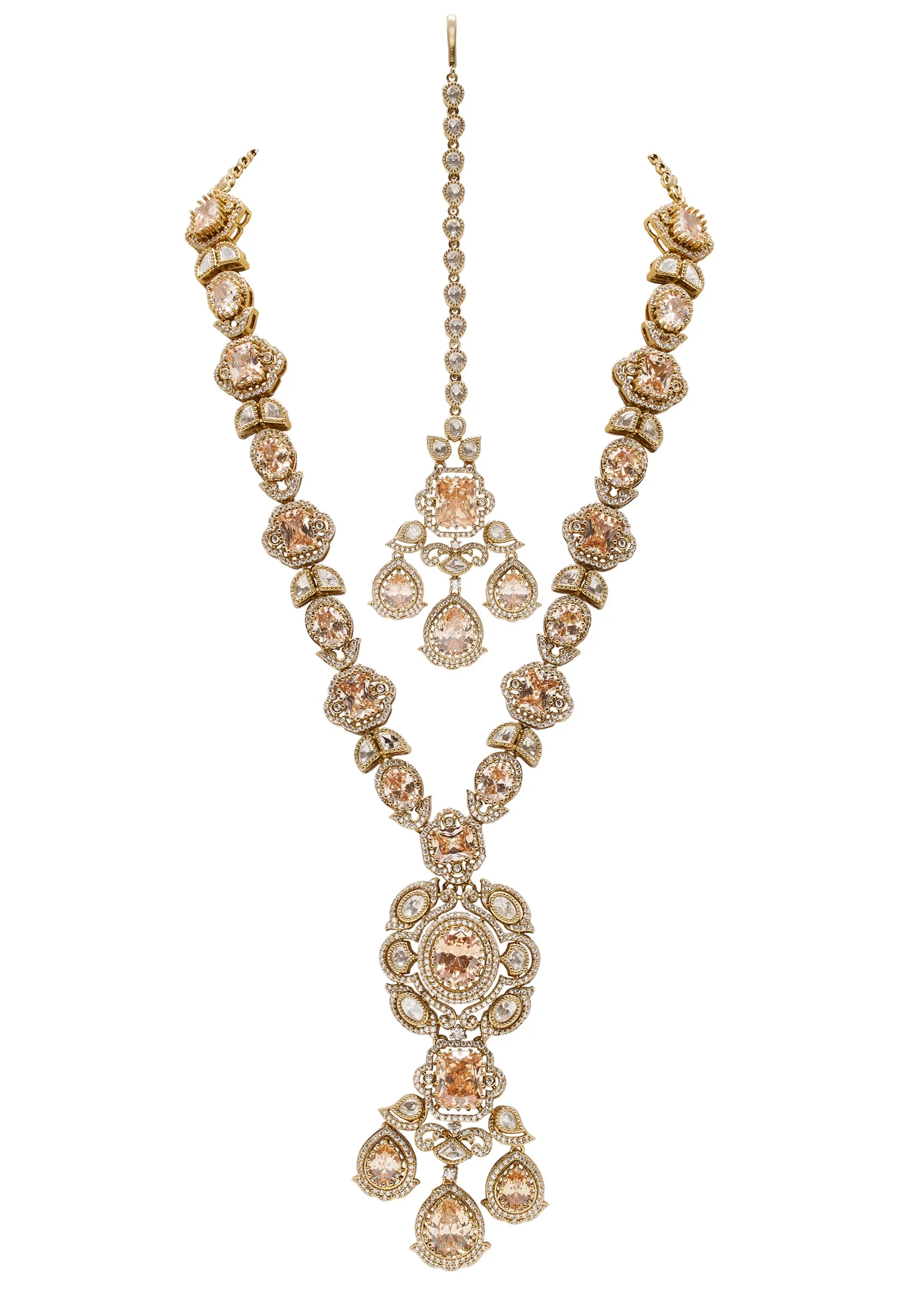 Champagne Gold Stone Encrusted Necklace Set