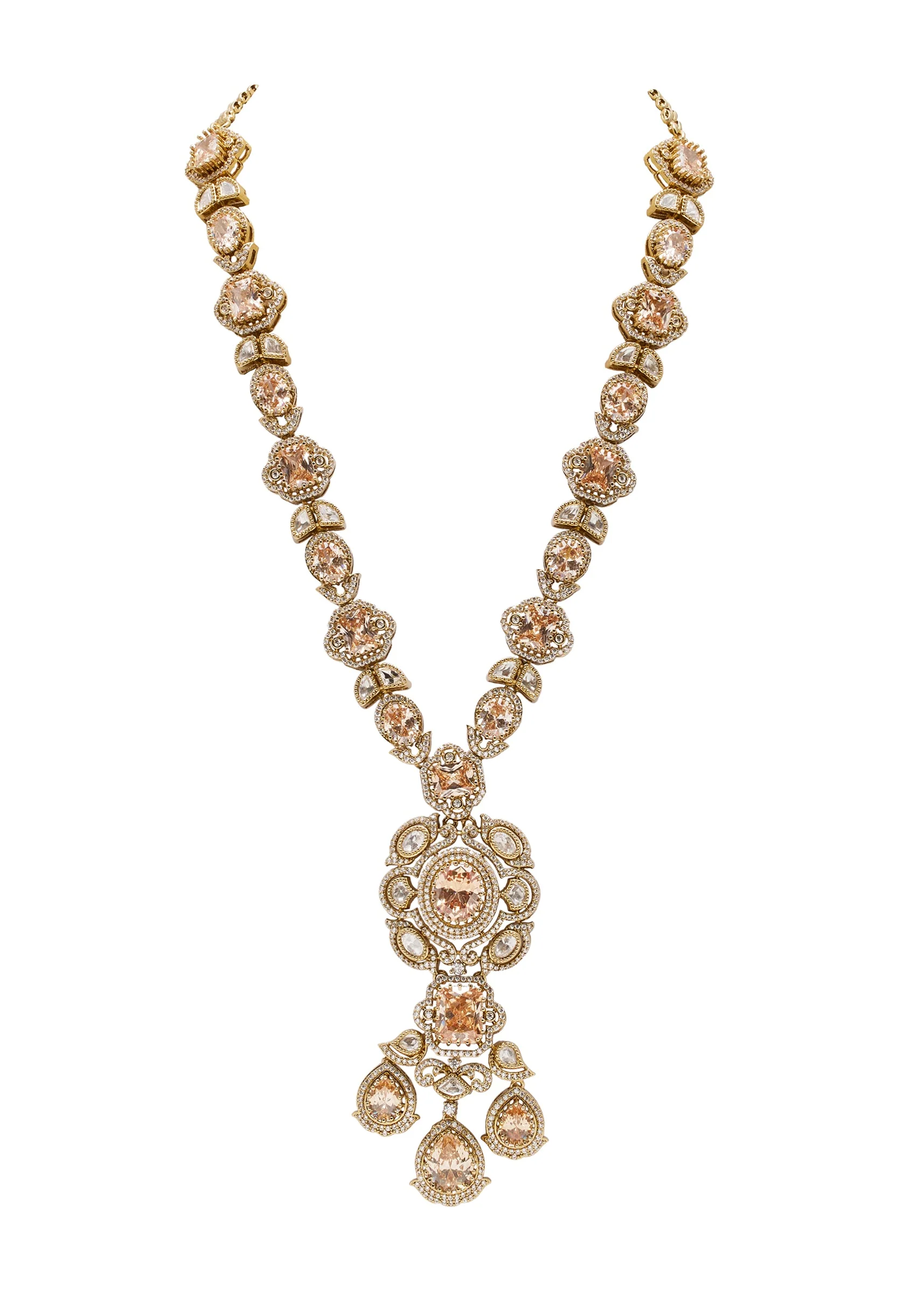 Champagne Gold Stone Encrusted Necklace Set