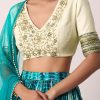 Green Printed Lehenga Set With Cutdana Work
