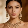 White And Gold Stone Encrusted Necklace Set With Maangtikka