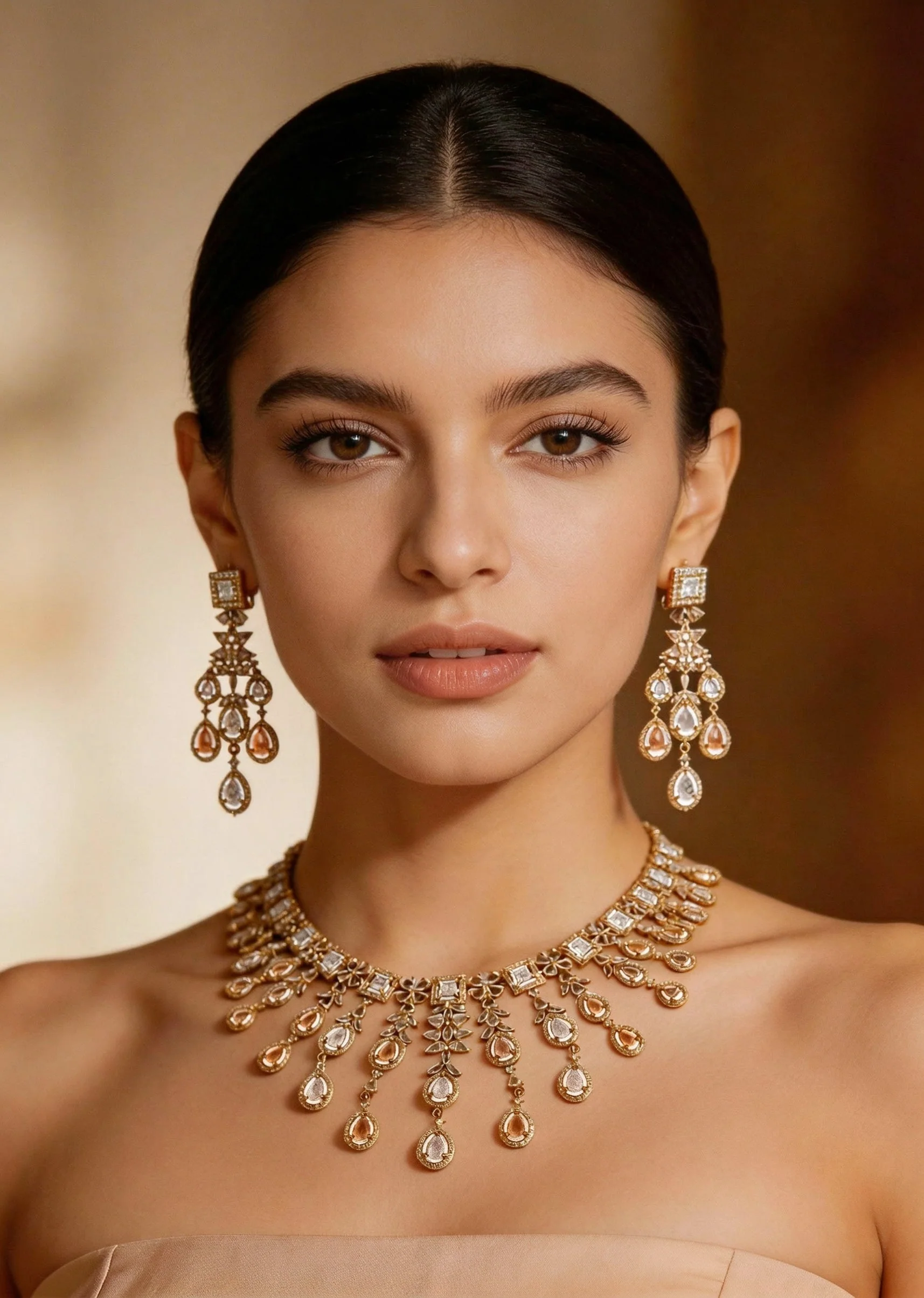 1072-white-and-gold-stone-encrusted-necklace-set-with-maangtikka-1.webp White And Gold Stone Encrusted Necklace Set With Maangtikka