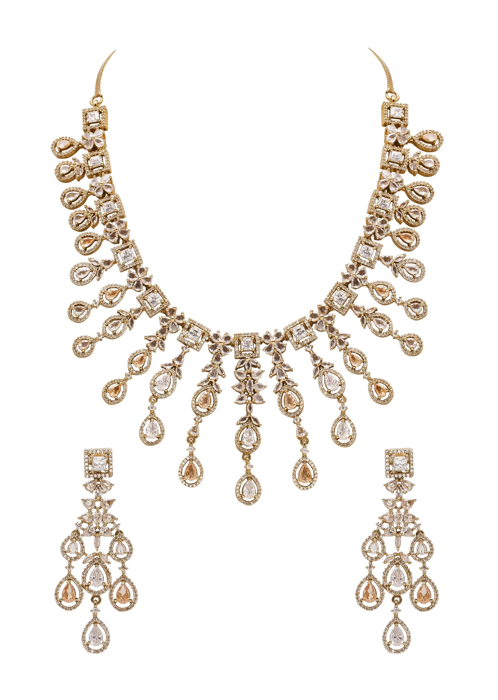 White And Gold Stone Encrusted Necklace Set With Maangtikka