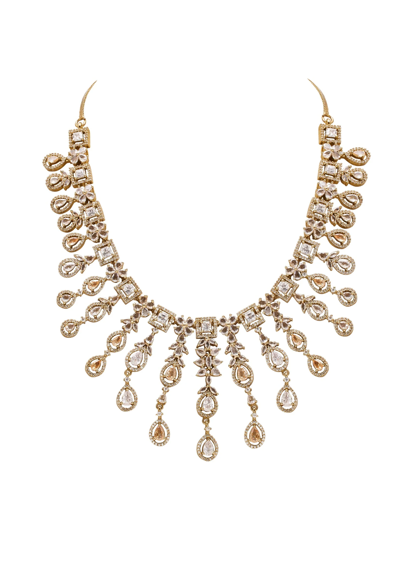 White And Gold Stone Encrusted Necklace Set With Maangtikka