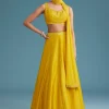 Yellow Nysa Silk Lehenga Set With Mirror Work