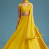 Yellow Nysa Silk Lehenga Set With Mirror Work
