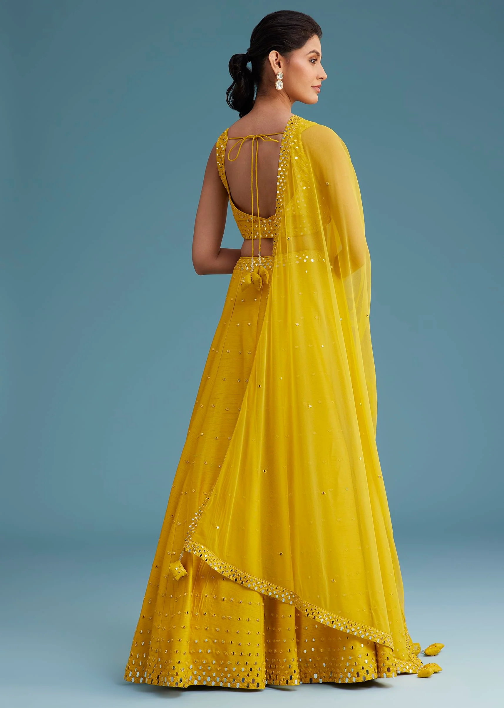 Yellow Nysa Silk Lehenga Set With Mirror Work