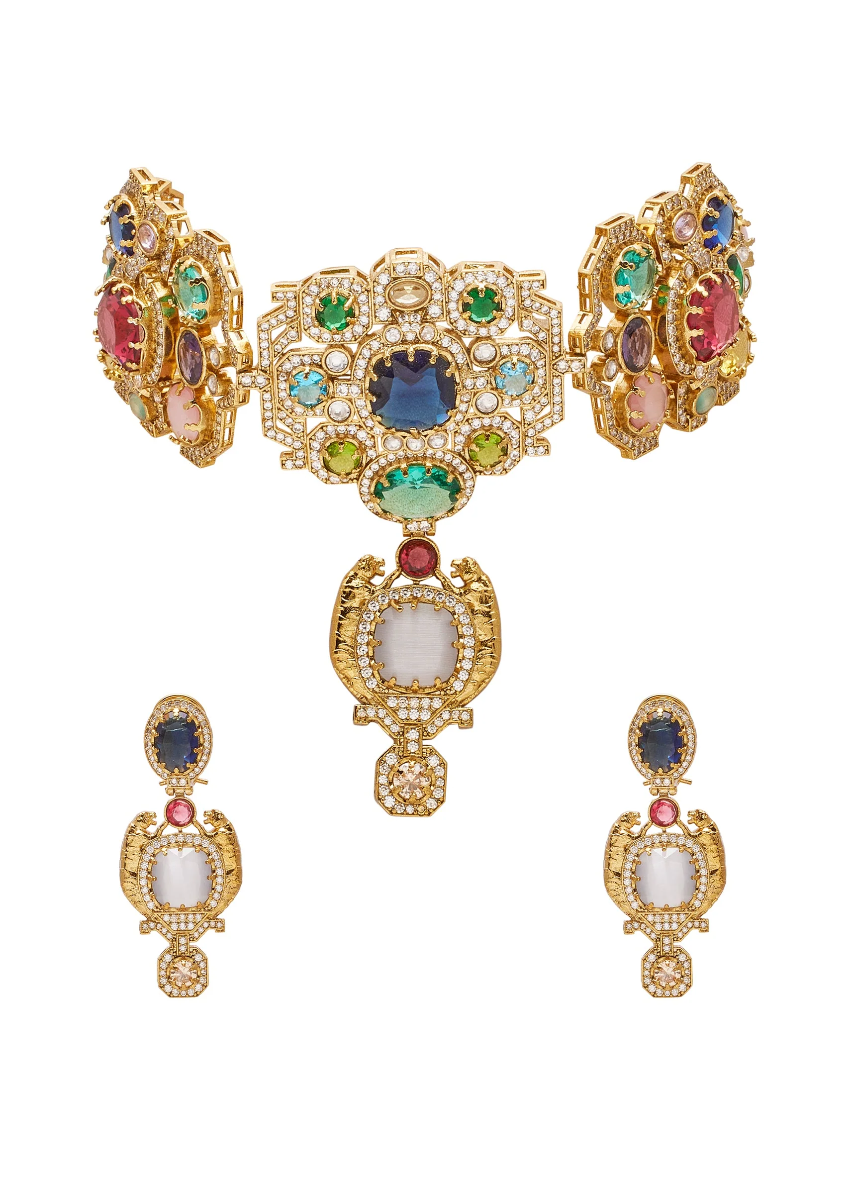 Multi Stone Embellished Necklace Set