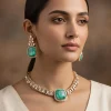 Gold Toned Mint Green Stone Necklace Set