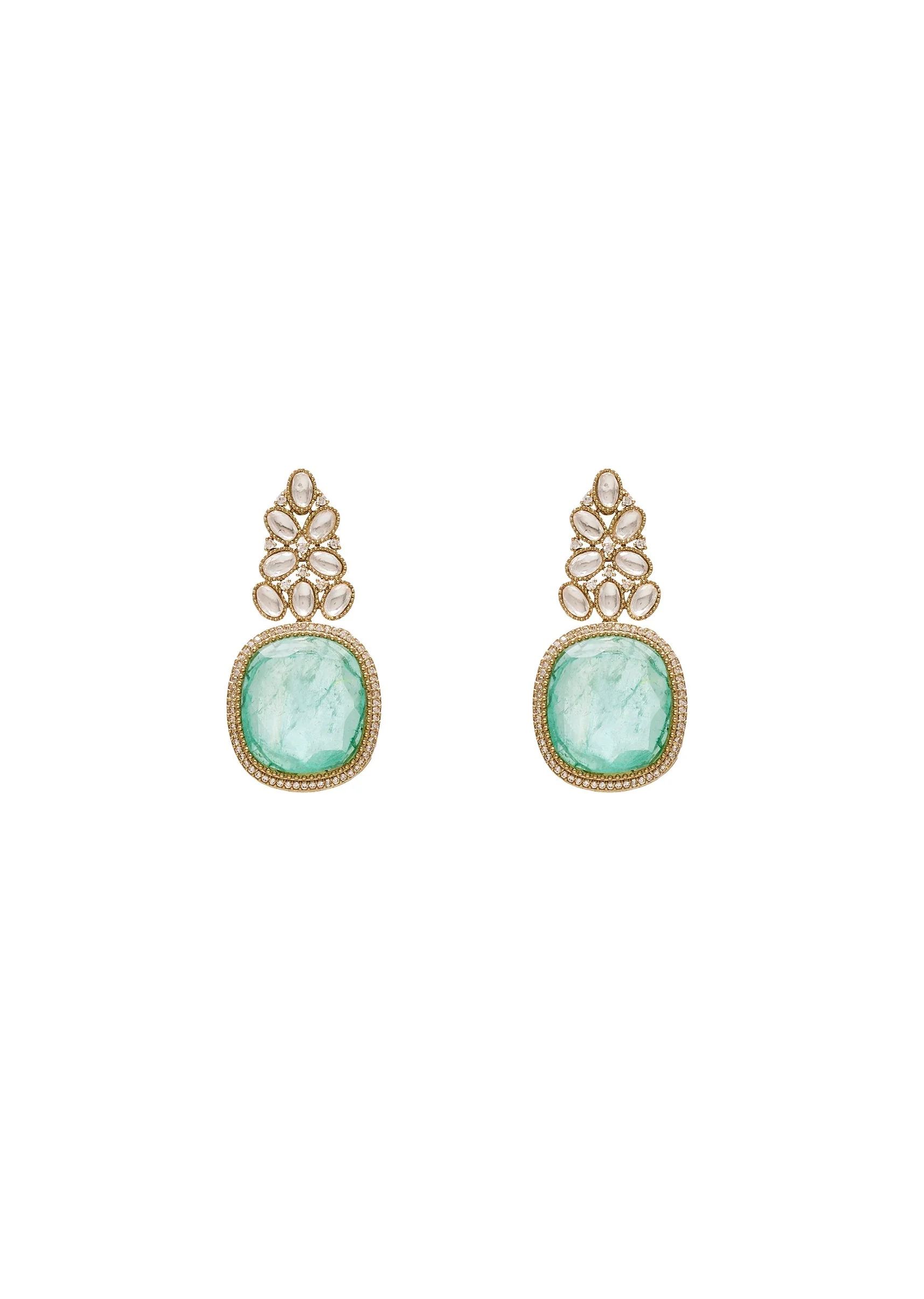 Gold Toned Mint Green Stone Necklace Set