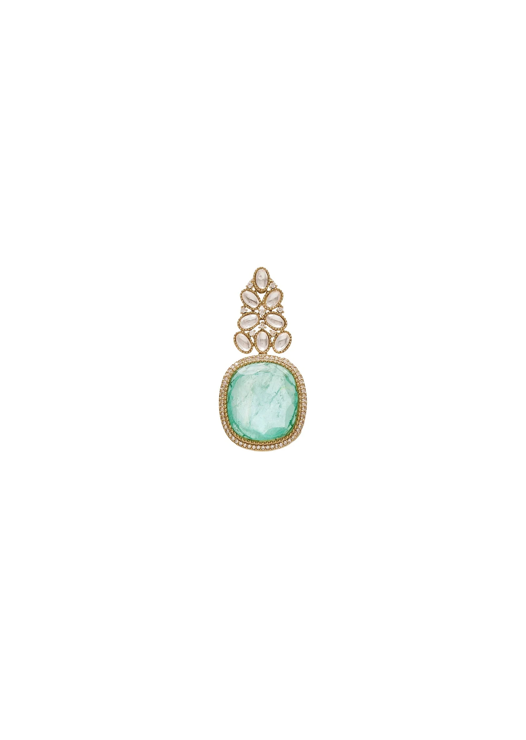 Gold Toned Mint Green Stone Necklace Set