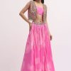 Pink Printed Lehenga Choli With Embroidered Jacket