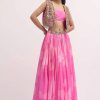 Pink Printed Lehenga Choli With Embroidered Jacket