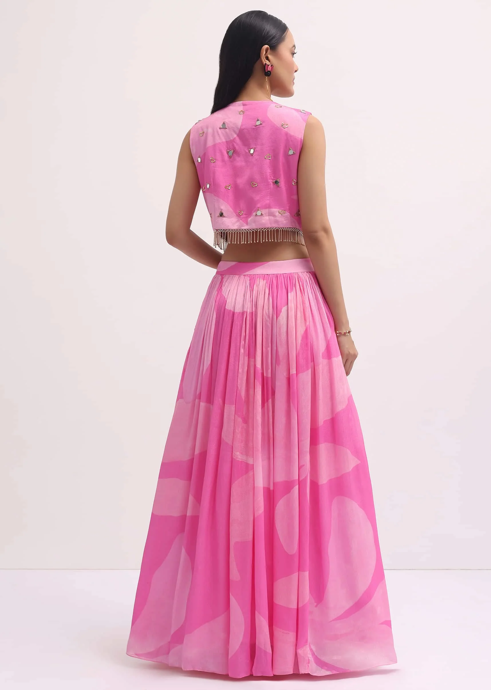 Pink Printed Lehenga Choli With Embroidered Jacket
