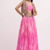 Pink Printed Lehenga Choli With Embroidered Jacket