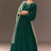 Bottle Green Embellished Ruched Lehenga Set