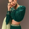 Bottle Green Embellished Ruched Lehenga Set