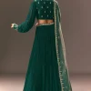 Bottle Green Embellished Ruched Lehenga Set