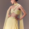 Yellow Pre-Pleated One Shoulder Blouse With Frill Lehenga And Choker Dupatta