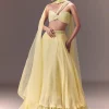 Yellow Pre-Pleated One Shoulder Blouse With Frill Lehenga And Choker Dupatta
