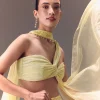 Yellow Pre-Pleated One Shoulder Blouse With Frill Lehenga And Choker Dupatta