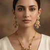 Antique Gold Toned Rajwadi Kundan Necklace Set
