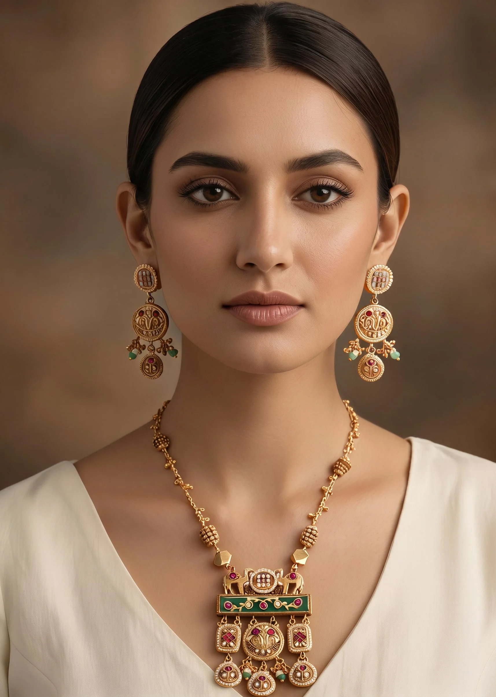 1078-antique-gold-toned-rajwadi-kundan-necklace-set-1.webp Antique Gold Toned Rajwadi Kundan Necklace Set