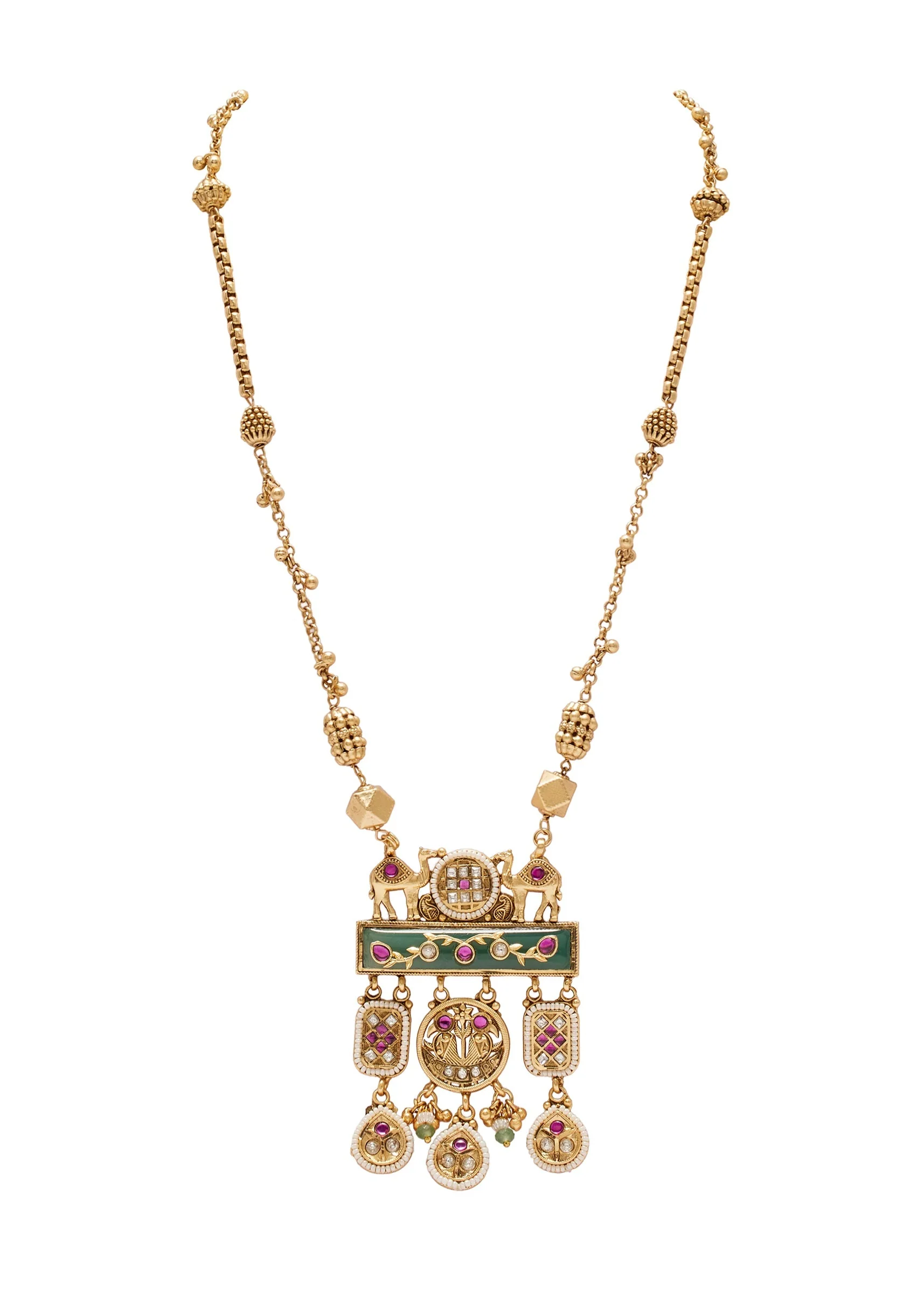 Antique Gold Toned Rajwadi Kundan Necklace Set