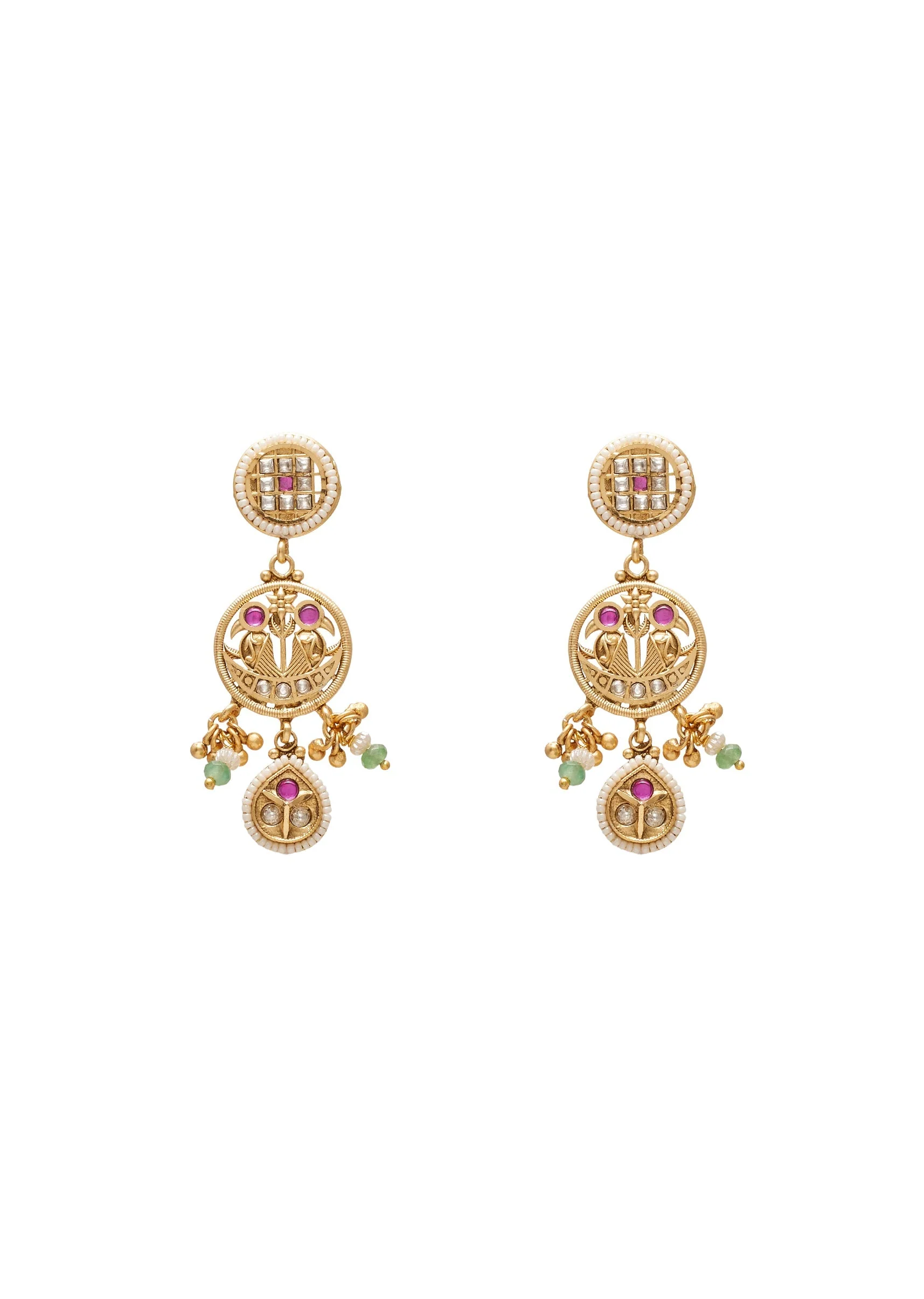 Antique Gold Toned Rajwadi Kundan Necklace Set