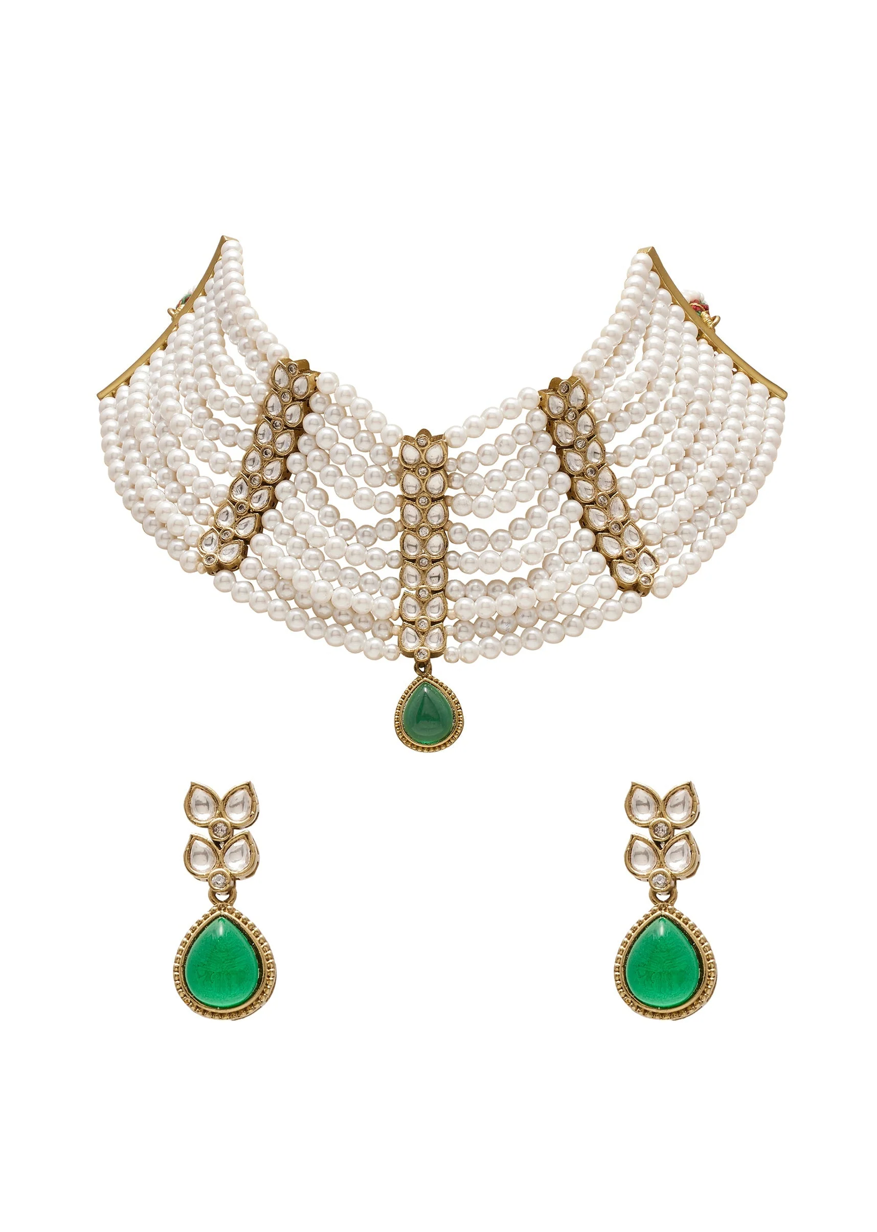 Pearl & Green Choker Necklace Set