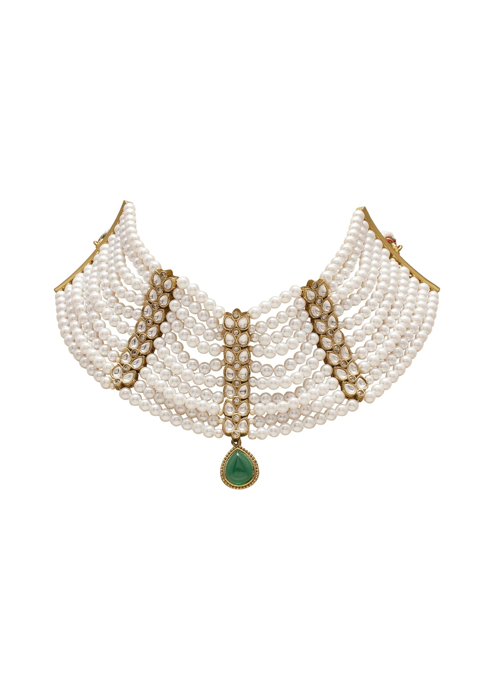 Pearl & Green Choker Necklace Set