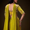 Sunshine Green Pleated Skirt With Hand Embroidered Belt And Choker Blouse
