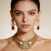 Red Layered Statement Necklace Set